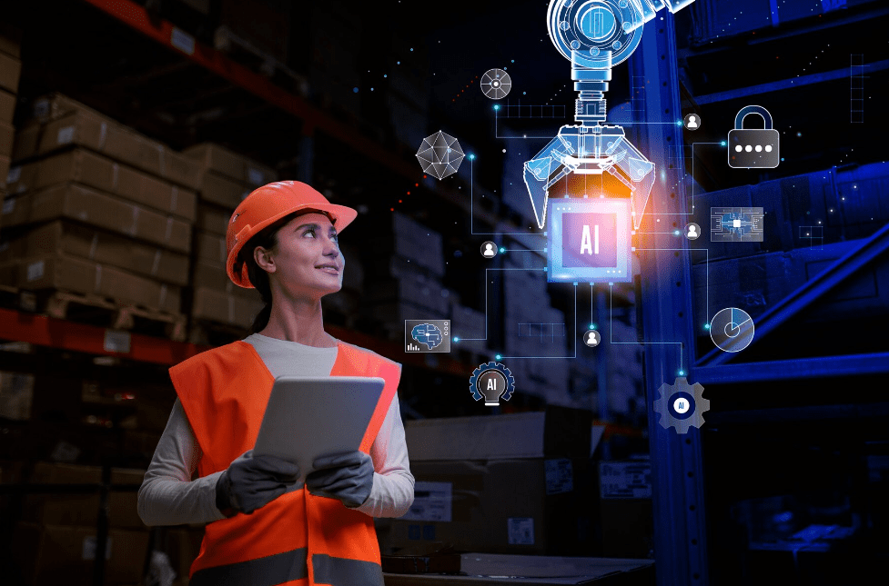 logistics worker utilizing ai for supply chain management 