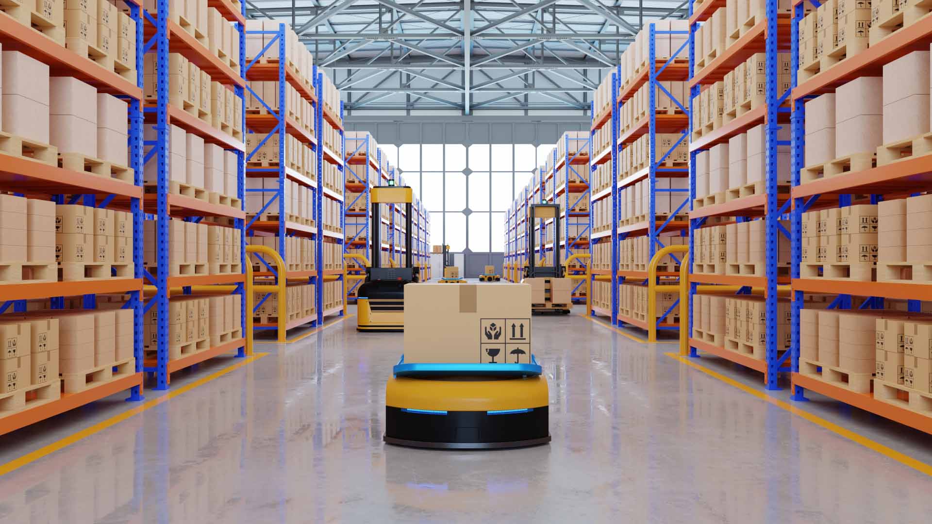 ai and automation in warehouse, ai robot moving packages autonomously 